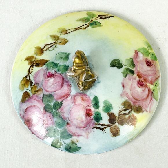 Vtg GDA Limoges France Gold Gilt Footed Porcelain Powder Dresser Jar Trinket Box - Picture 12 of 13